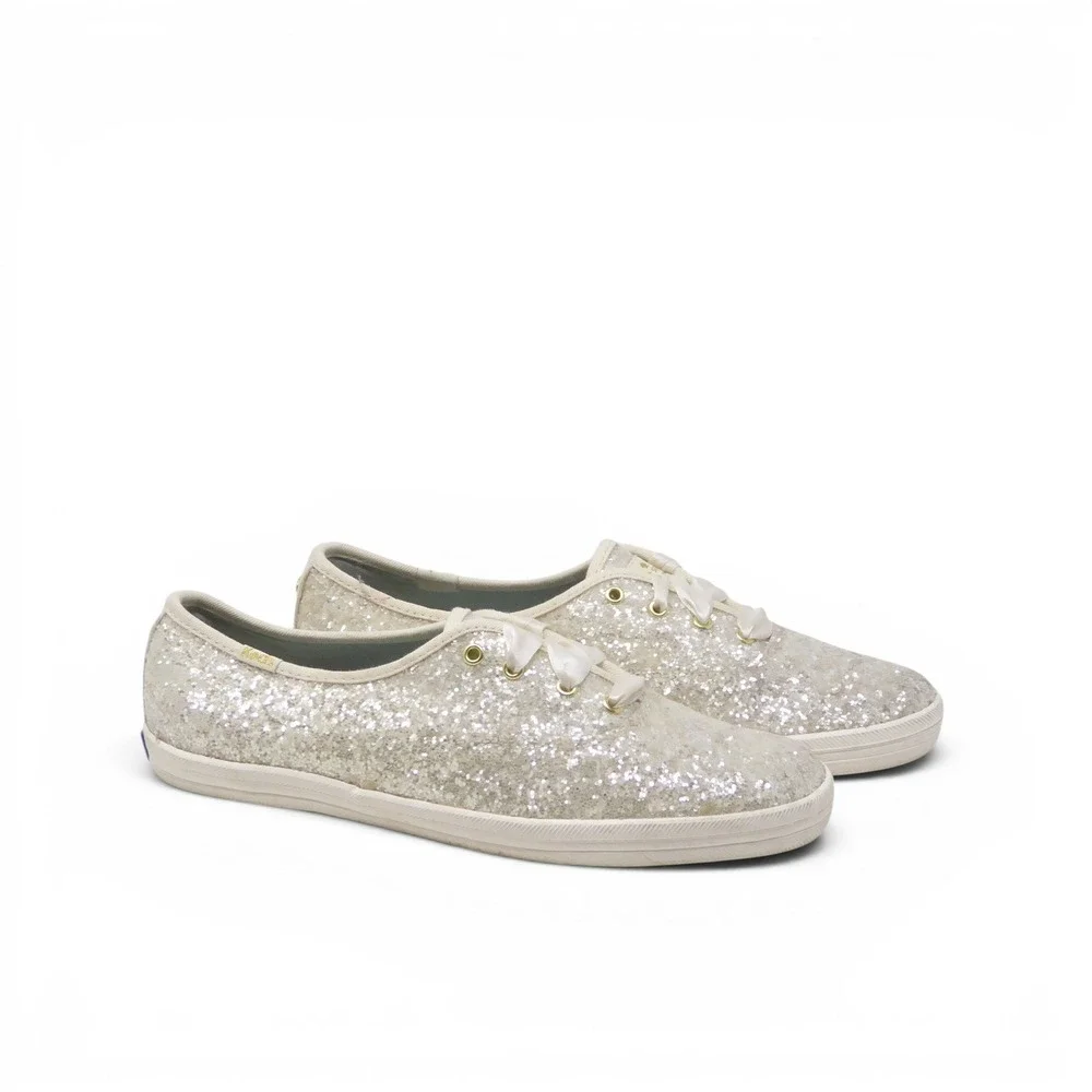 Keds x Kate Spade New York Women Sneakers White Champion Glitter Ribbon Lace 7.5